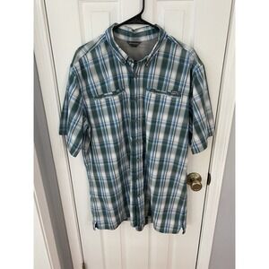 Eddie Bauer Plaid Button Up Shirt Mens TL Blue Short Sleeve Mesh Vent Hiking